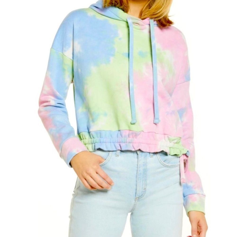 Blank NYC Tie Dye Hoodie Tease Me Cropped Hooded Drawstring at Hem Size XSmall